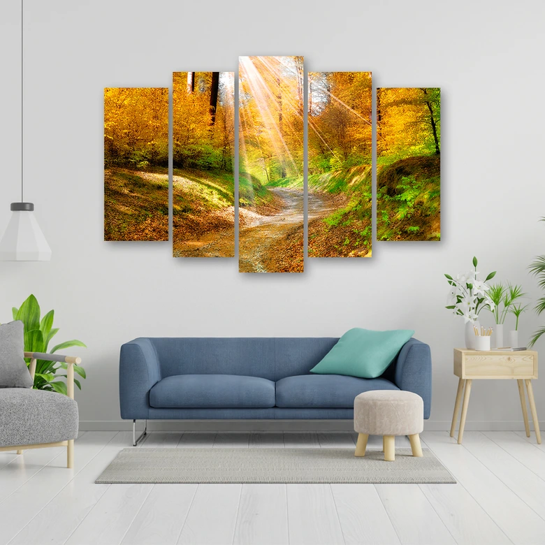 Leinwandbild 5 teilig, Wald Herbst Natur 