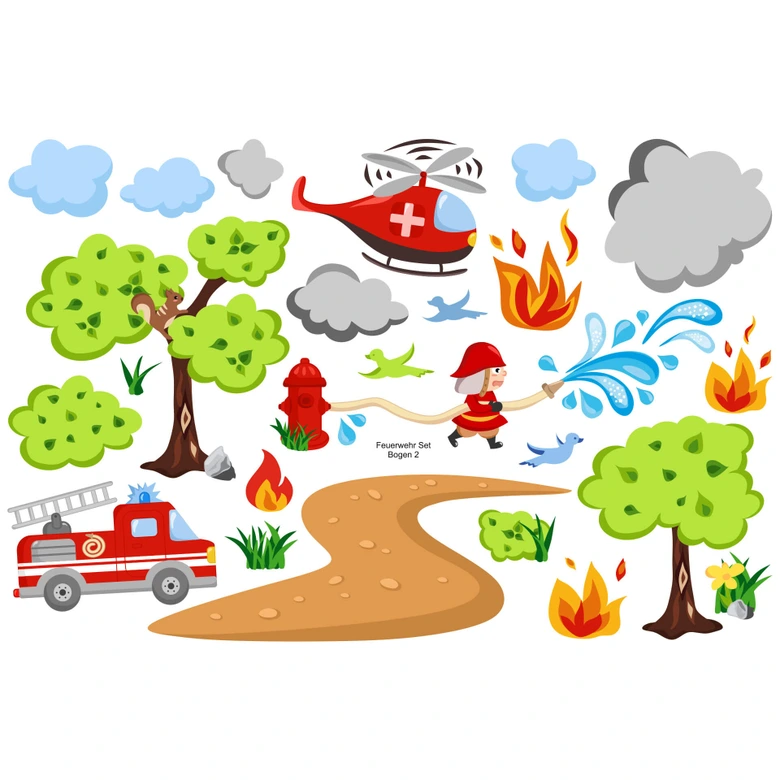 Sticker mural - Set de pompiers 