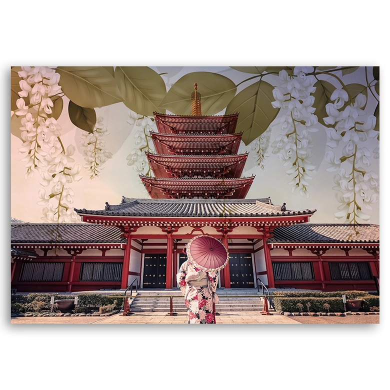 Leinwandbild, Japanische Geisha und Tempel 