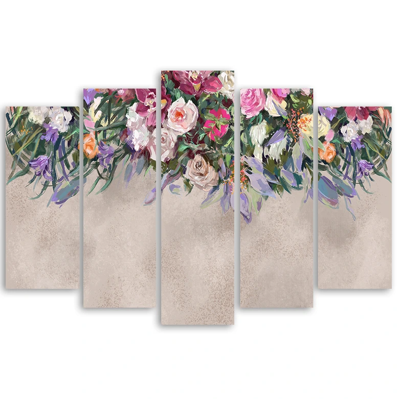 Leinwandbild 5 teilig, Blumen überwachsen 