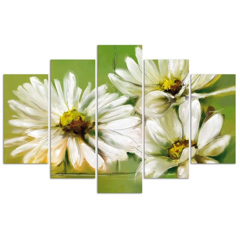 Wandbild 5-teilig, Weiße Margeriten Blumen 