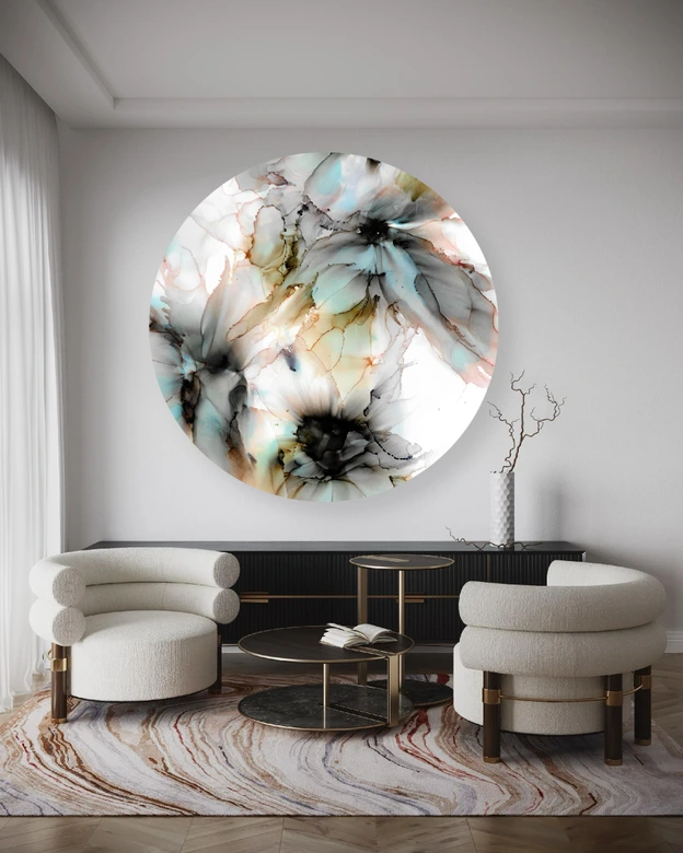 Rundes Leinwandbild Beige Abstraktion Aquarell 