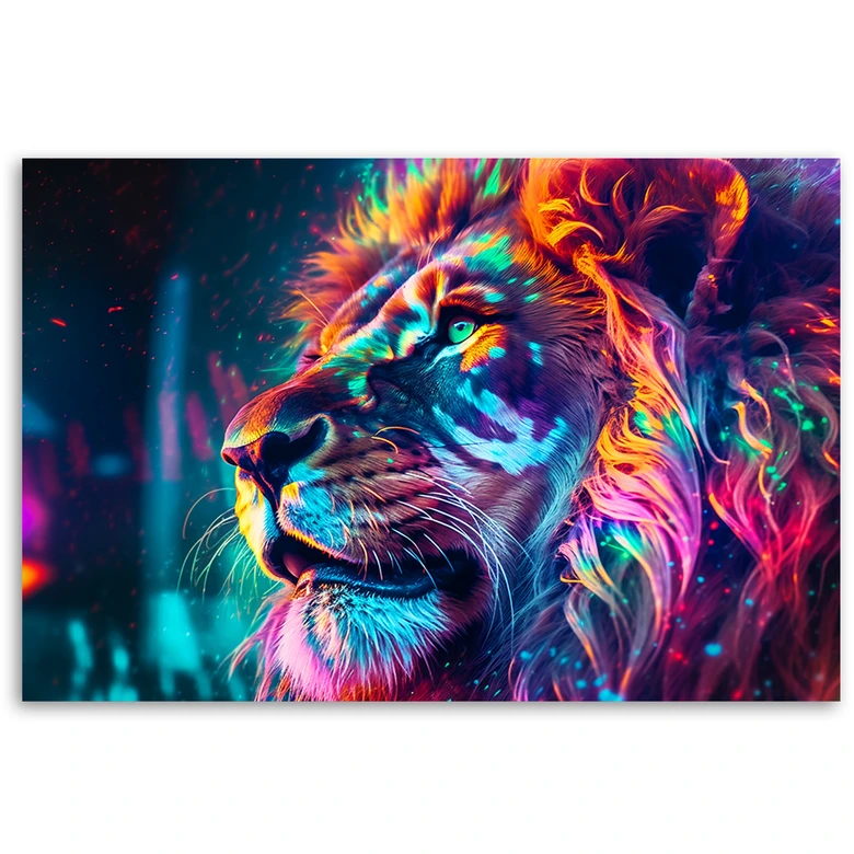 Leinwandbild, Neon Tier Löwe Ai 