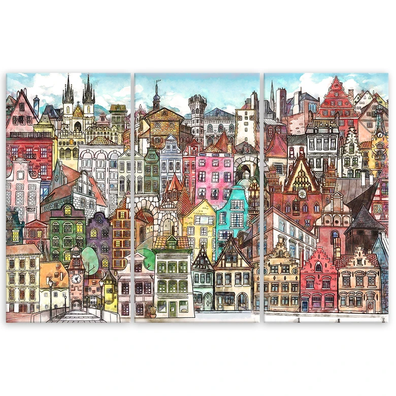 Leinwandbild 3 teilig, Fröhliche Stadt 