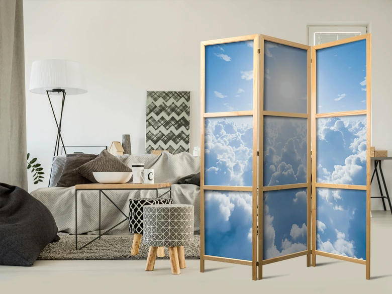 Japanischer Paravent, Raumteiler freistehend, Trennwand - Heavenly Calm: Warm Rays of the Sun 