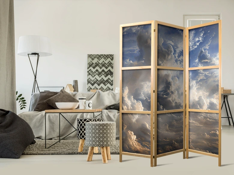 Japanischer Paravent, Raumteiler freistehend, Trennwand - Golden Reflections on Clouds Foretelling Dusk 