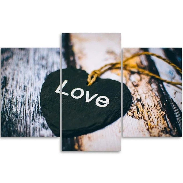 Leinwandbild 3-teilig, Love Herz Retro Vintage  