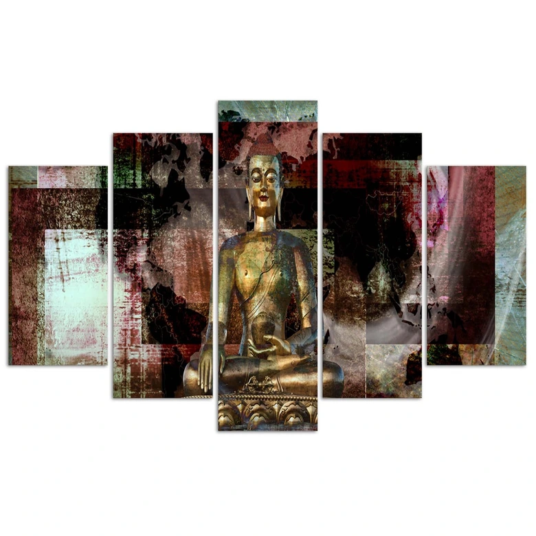 Leinwandbild 5 teilig, Buddha Goldene Abstraktion 
