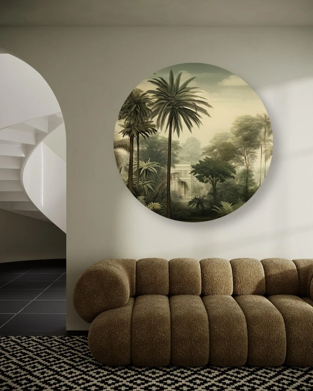 Rundes Leinwandbild Exotische Bäume und Palmenlandschaft 