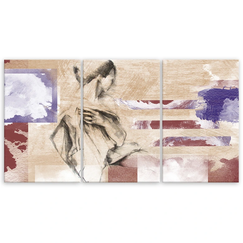 Leinwandbild 3-teilig, Weibliche Abstraktion Beige 