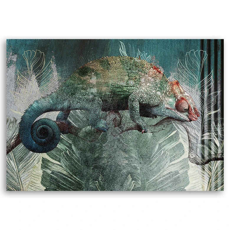 Canvas schilderij, kameleon in de jungle 