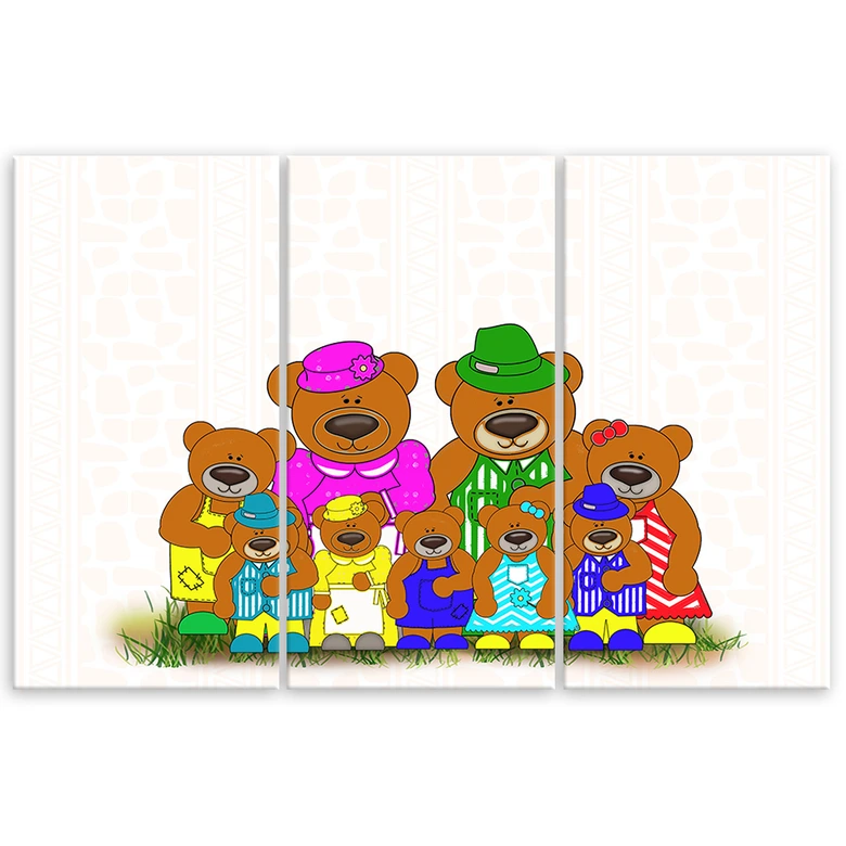 Leinwandbild 3-teilig, Bunte Teddybären 