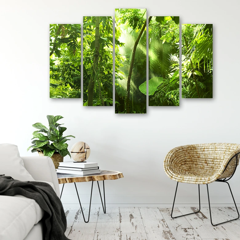 5-delige canvas print bos bladeren groen 