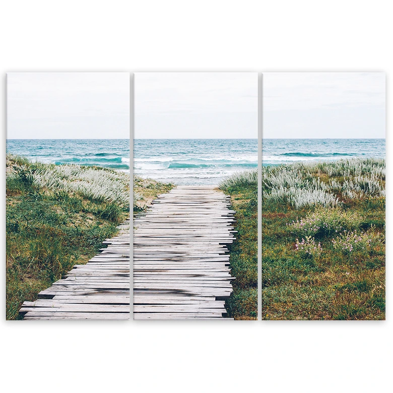 Leinwandbild 3-teilig, Strand Meer Dünen Gras 