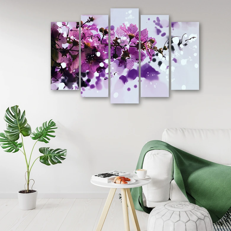 Leinwandbild 5 teilig, Violett Natur Blumen 