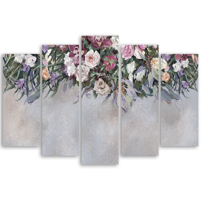 Leinwandbild 5 teilig, Blumen überwachsen 
