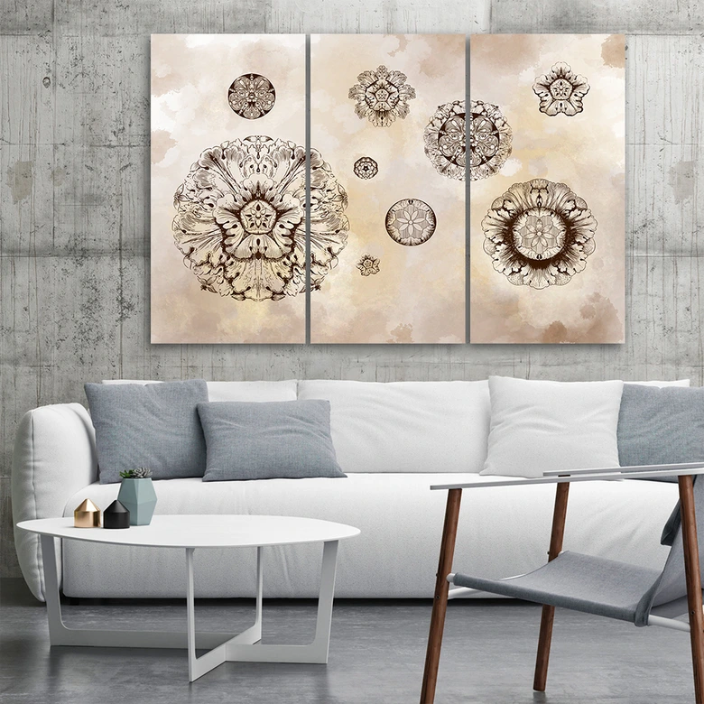 Leinwandbild 3 teilig, Florale geometrische Formen 