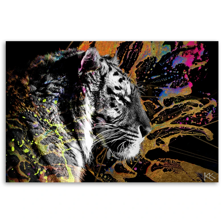Leinwandbild, Tiger auf farbenfrohen Hintergrund 