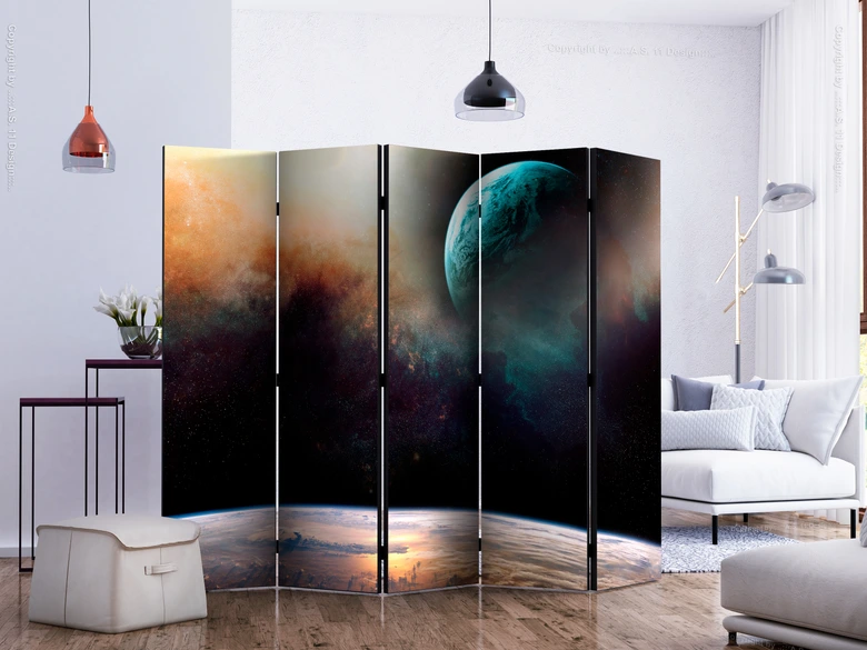 Paravent, Raumteiler freistehend, Trennwand - Like being on another planet II, 5-teilig - einseitig bedruckt - 225x172 cm 