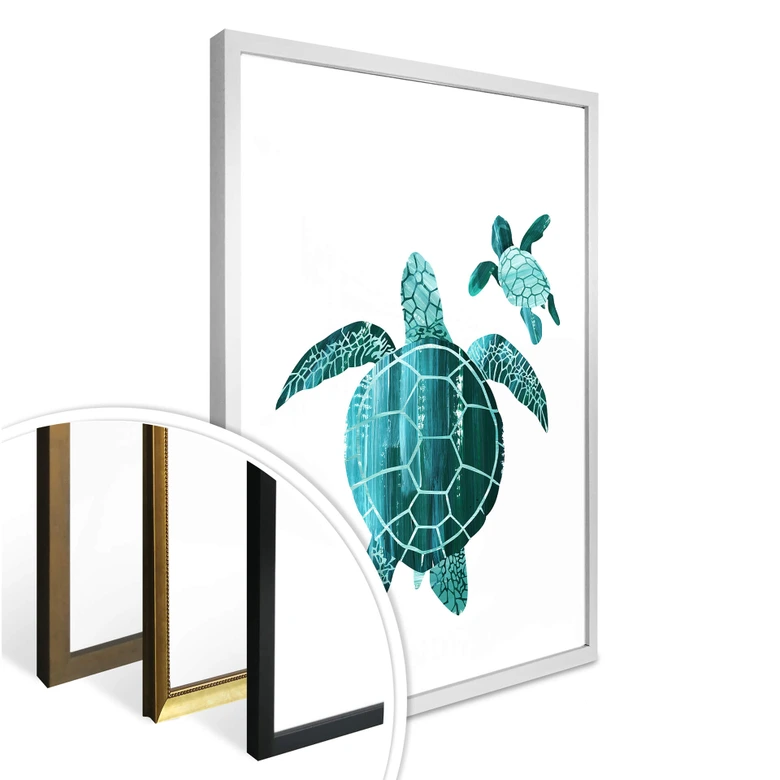 Poster Goed Blauw - Schildkrötenfamilie 