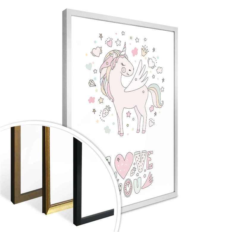 Poster Kvilis - Love you - Einhorn im Liebesglück 