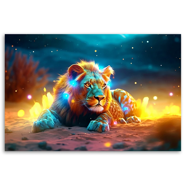 Leinwandbild, Neon Lion Abstrakt Natur 