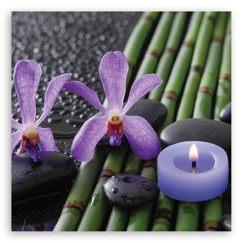 Leinwandbild, Bambusblumen Zen Spa -Kerze 