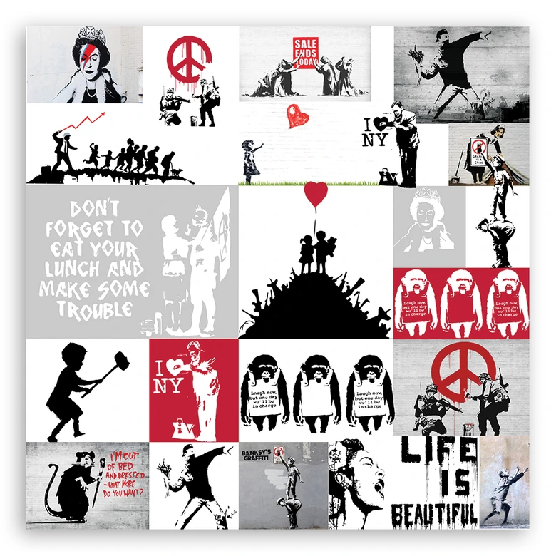Leinwandbild, Banksy Street Art Graffiti Collage 