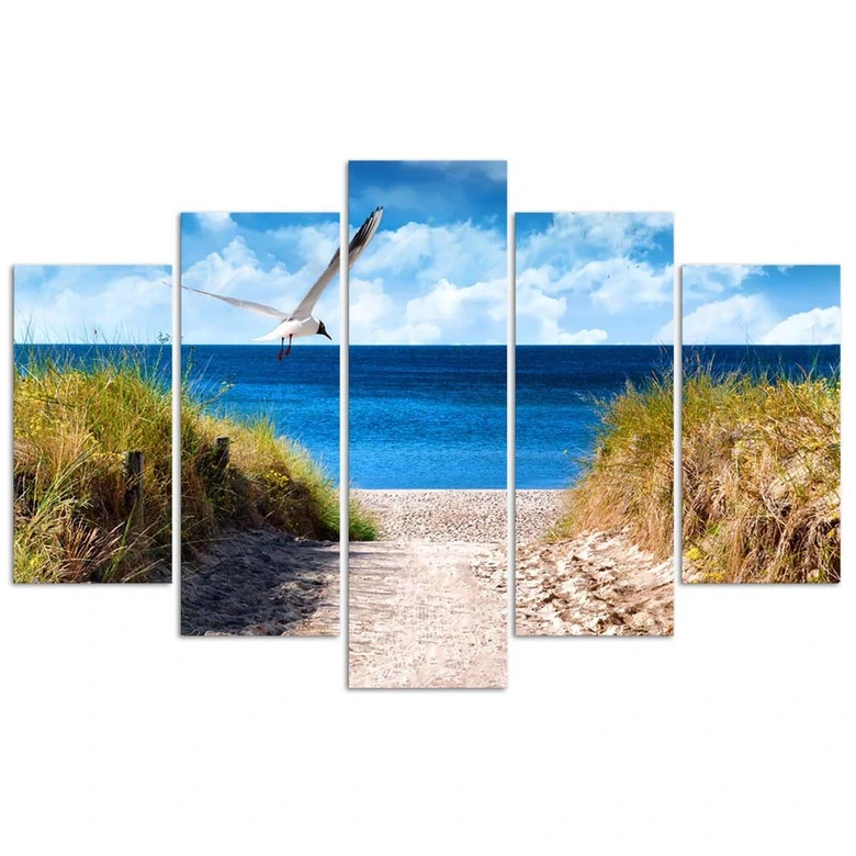 5-delige canvas print Landschap Zee Strand Gras 