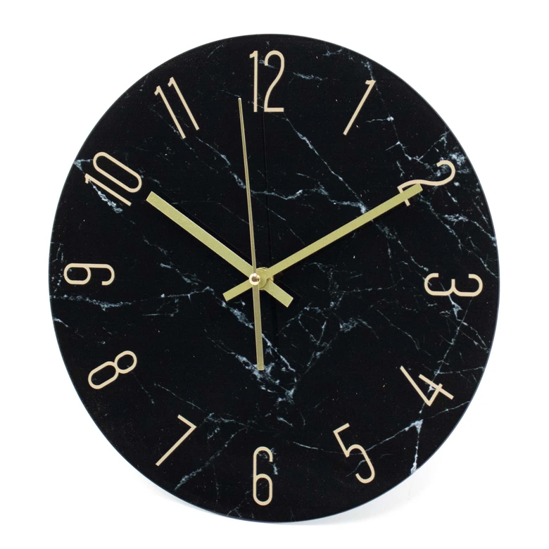 Modern wall clock made of glass in a black marble look Ø30 cm 