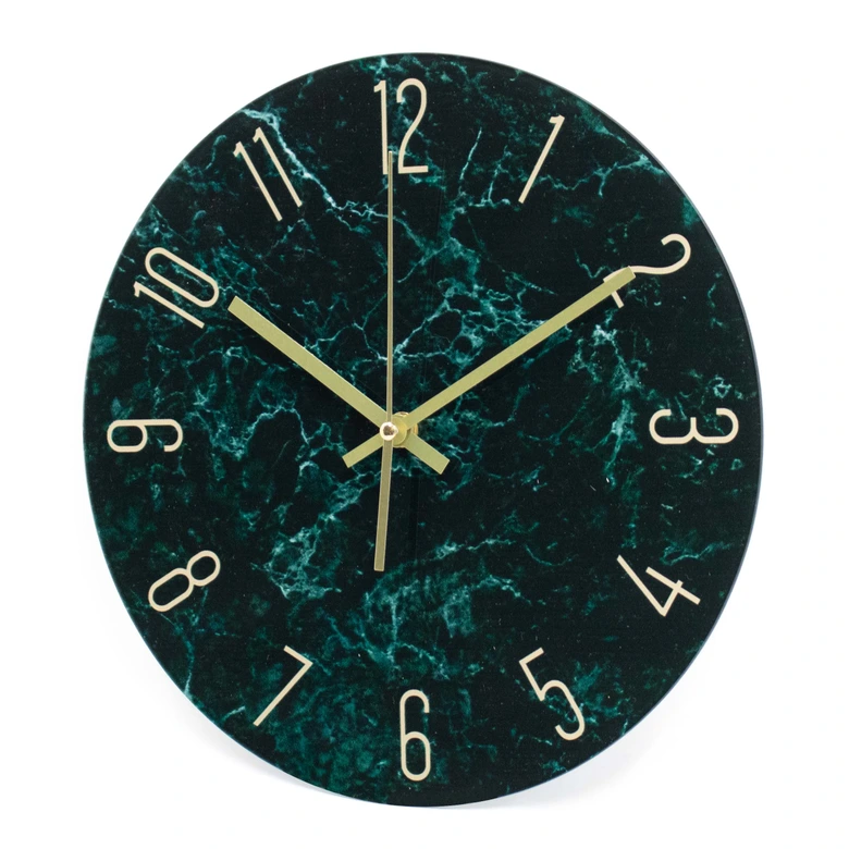 Luxuriöse grüne Marmor-Wanduhr mit eleganten goldenen Ziffern Ø30cm 