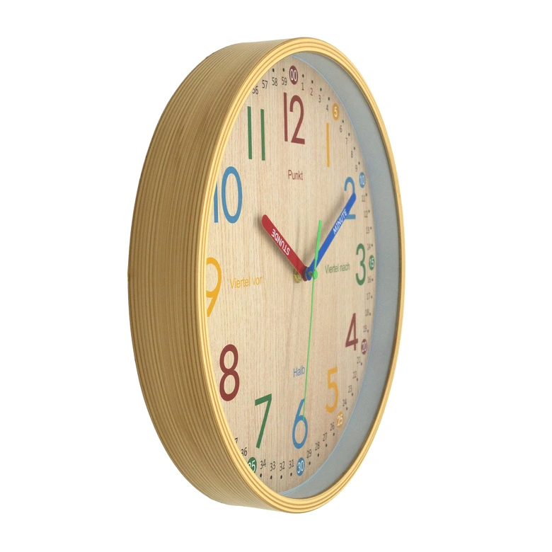 Kinderuhr - analoge Lernuhr rund für das Kinderzimmer - Wanduhr für Jungen & Mädchen - Holz-Optik Ø30 cm 