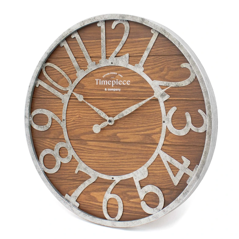 Horloge murale MDF industrielle avec grands chiffres gris Ø50cm 
