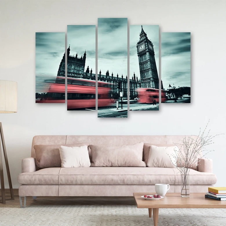5 stykke lærredstryk, London Bus Big Ben 