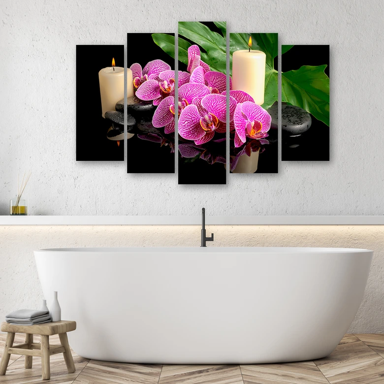 Leinwandbild 5 teilig, Orchidee Orchideen-Kerzen 