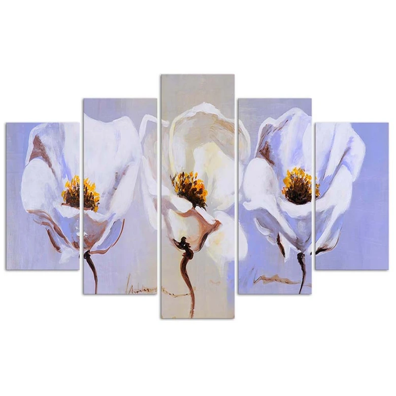 Leinwandbild 5 teilig, Blumen Weiß Natur 