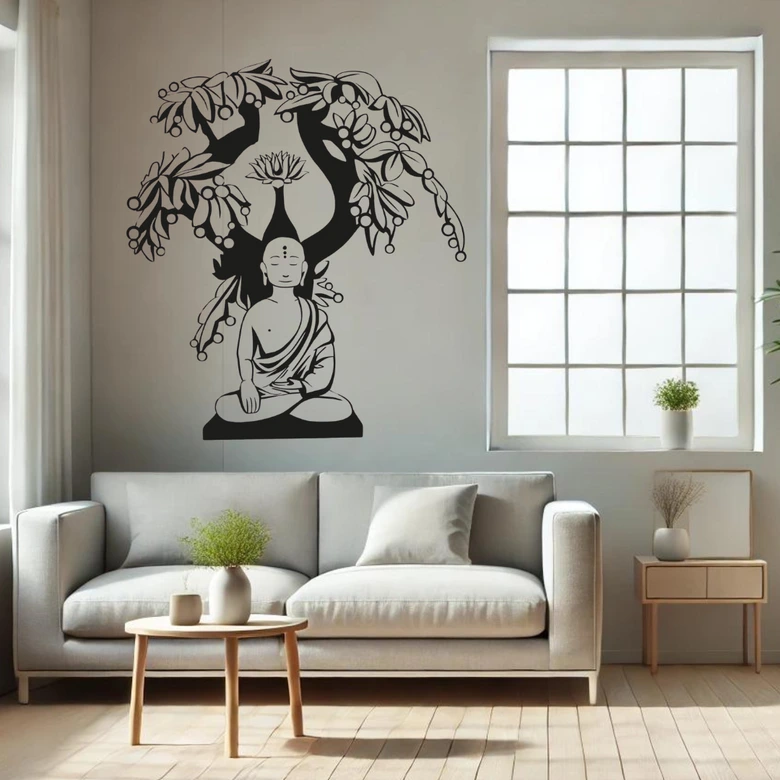 Wandtattoo Buddha mit Bodhibaum 