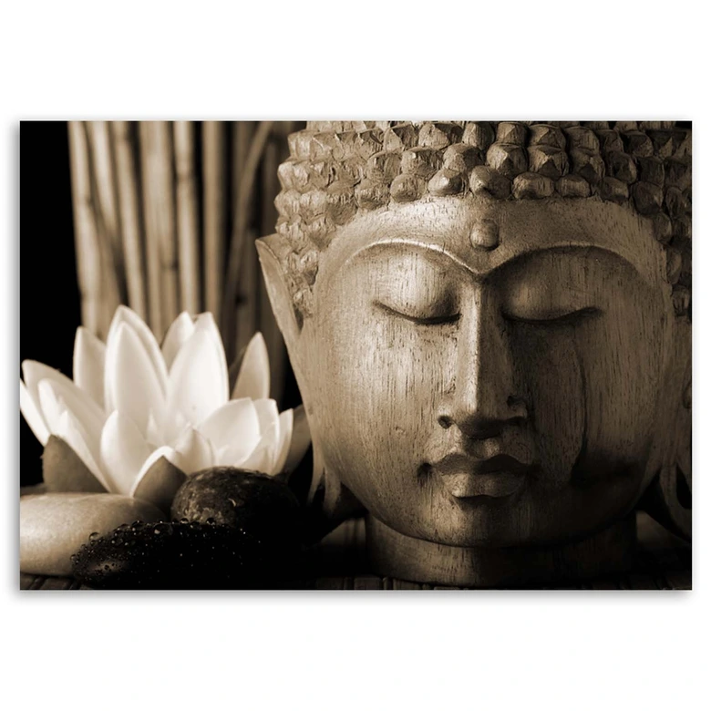 Leinwandbild, Buddhas Kopf mit einer Lilie 