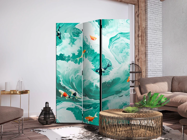 Paravent, Raumteiler freistehend, Trennwand - Koi Fish Among Waves 