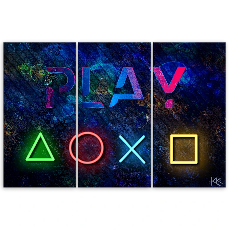 Leinwandbild 3 teilig, Die Controller -Tasten und das Inschrift spielen 