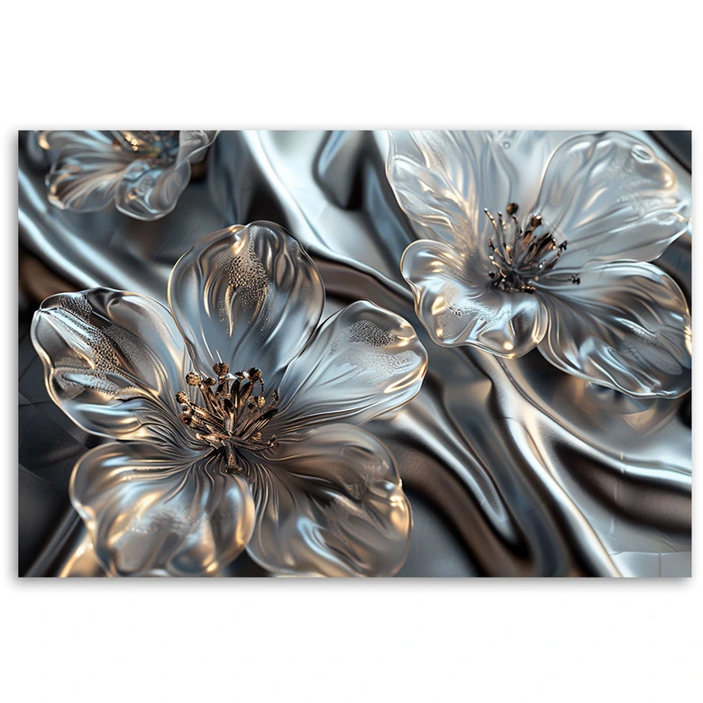 Leinwandbild, Elegante Silberblumen 