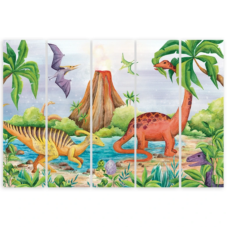 5-delige canvasprint, Dinosaurussen aan het meer 