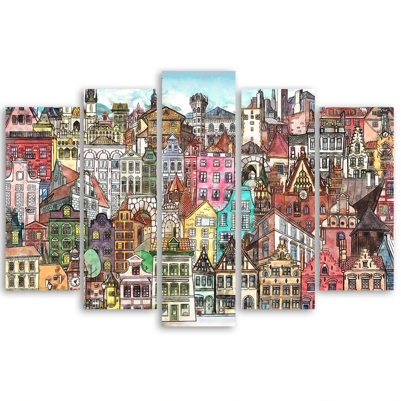 5-delige canvasprint, gelukkige stad 