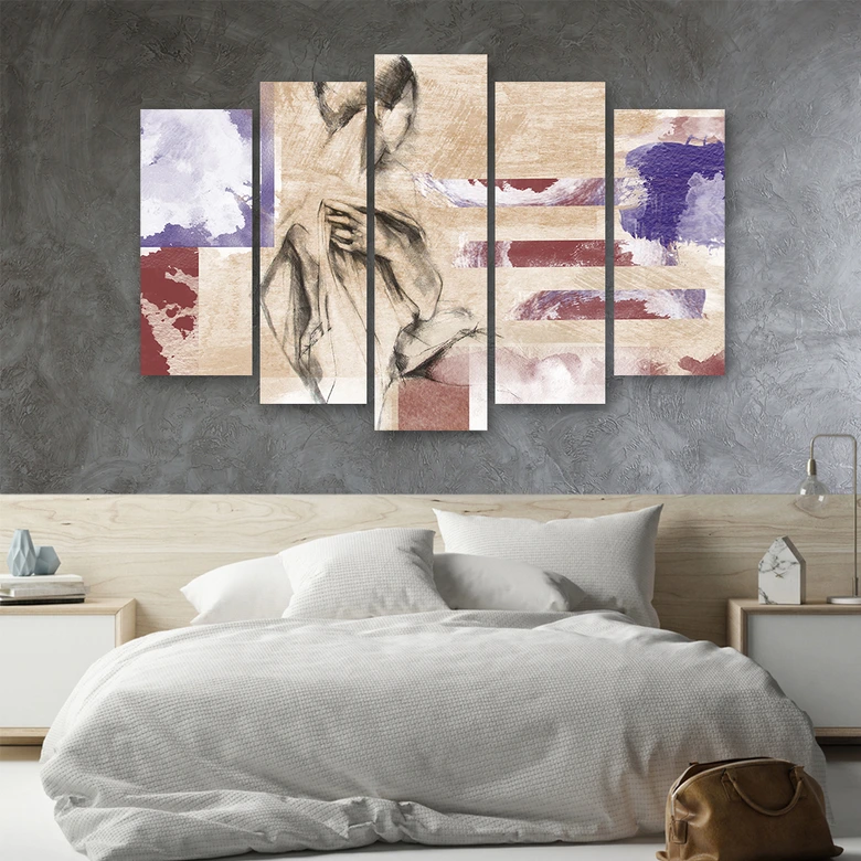 Leinwandbild 5 teilig, Weibliche Abstraktion Beige 