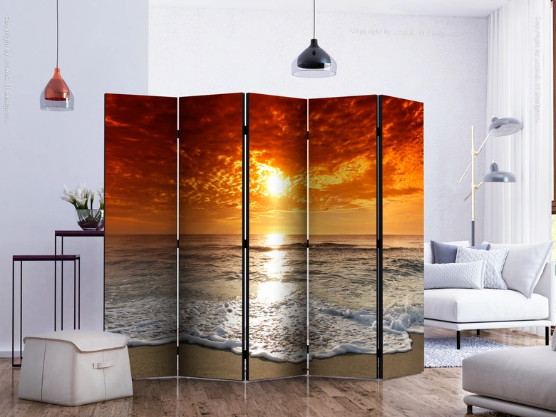 Paravent, Raumteiler freistehend, Trennwand - Marvelous sunset II, 5-teilig - einseitig bedruckt - 225x172 cm 