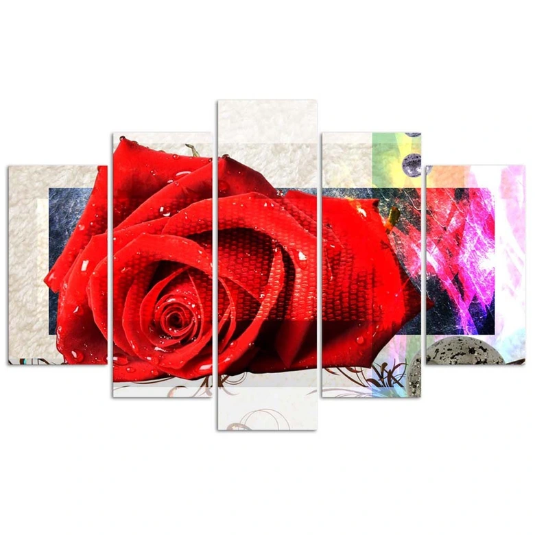 5 stykke lærredstryk Rød Rose Blomster Natur 