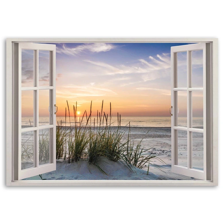 Canvasbillede, Fensteblick på en strand hav 