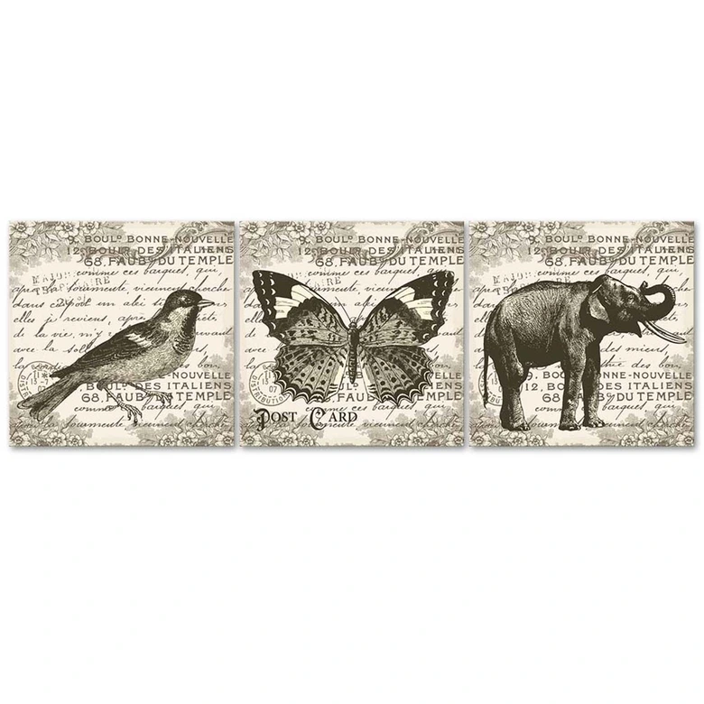 Leinwandbild 3-teilig, Tiere Retro 