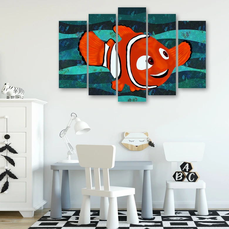 Leinwandbild 5 teilig, Fisch Cartoon Kinder 