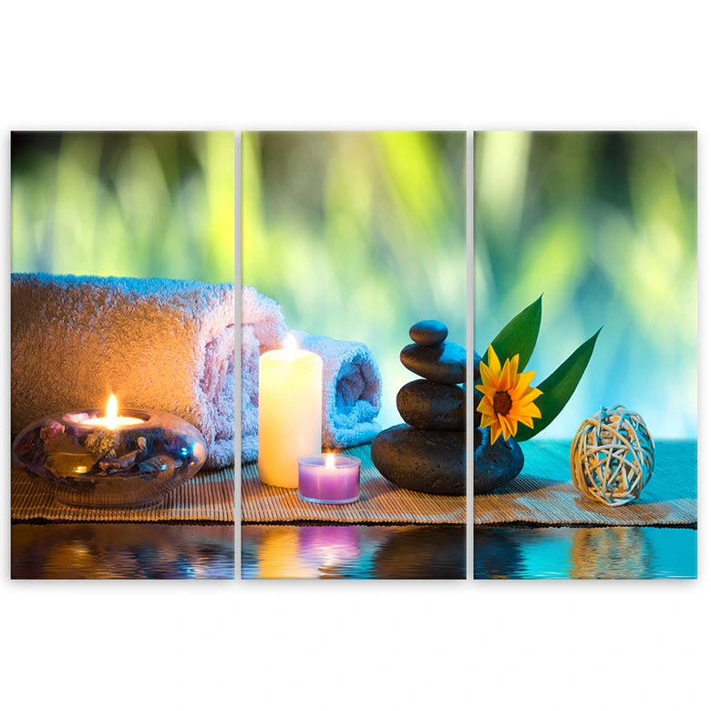 Impression sur toile en 3 parties, bougie zen 